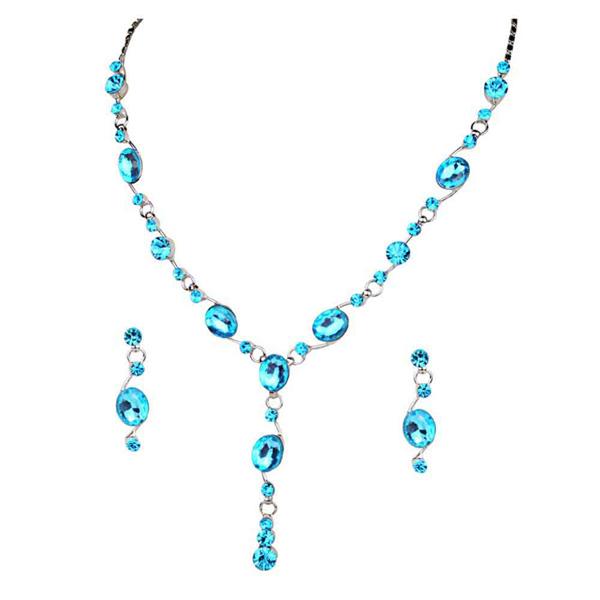 Urthn Blue Austrian Stone Rhodium Plated Necklace Set - 1102835