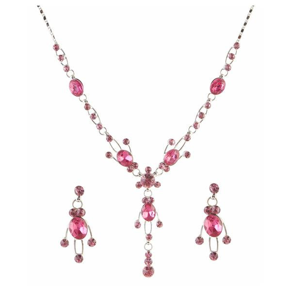 Urthn Pink Austrian Stone Rhodium Plated Necklace Set - 1102836