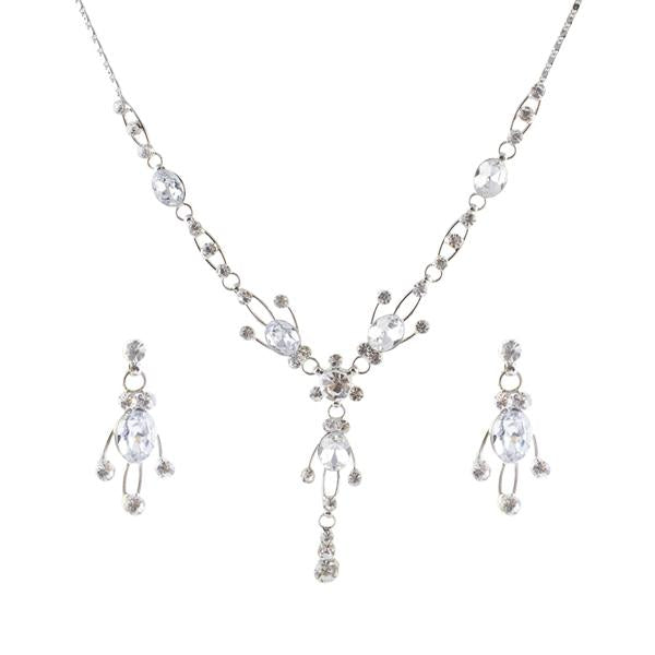 Urthn Austrian Stone Rhodium Plated Necklace Set - 1102837