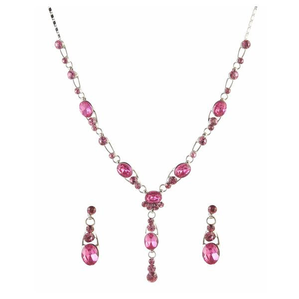 Urthn Pink Austrian Stone Rhodium Plated Necklace Set - 1102840