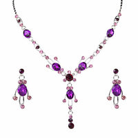 Urthn Purple Austrian Stone Rhodium Plated Necklace Set - 1102842