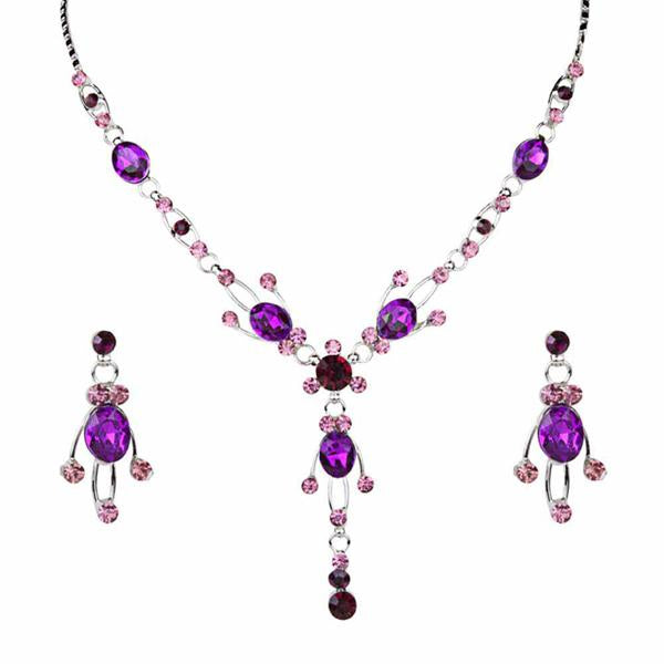 Urthn Purple Austrian Stone Rhodium Plated Necklace Set - 1102842