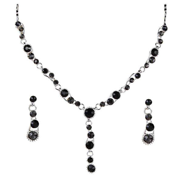 Urthn Black Austrian Stone Rhodium Plated Necklace Set - 1102843