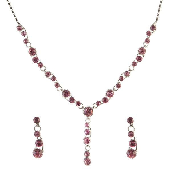 Urthn Pink Austrian Stone Rhodium Plated Necklace Set - 1102844