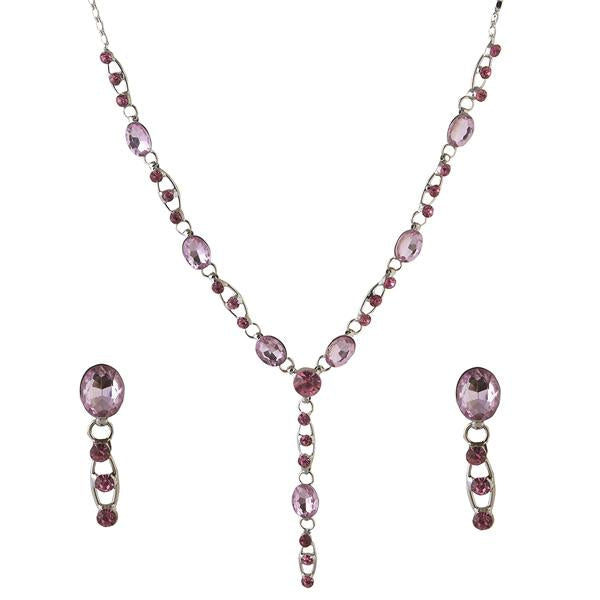 Urthn Pink Austrian Stone Rhodium Plated Necklace Set - 1102846