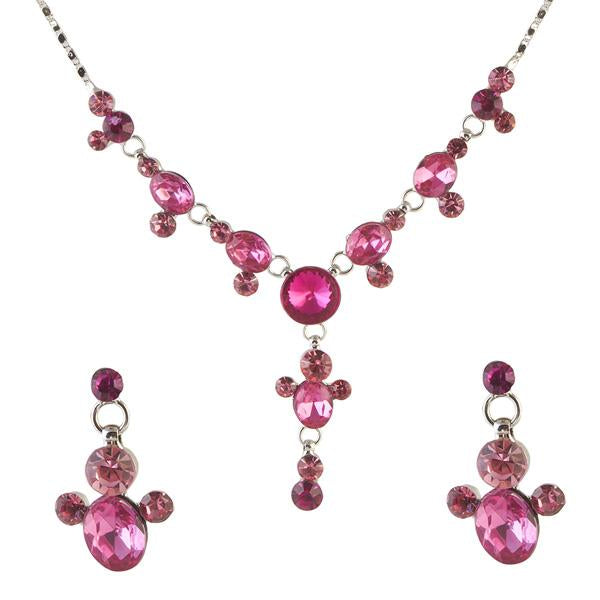 Urthn Pink Austrian Stone Rhodium Plated Necklace Set - 1102847