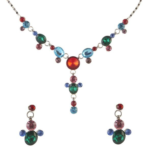 Urthn Multicolor Austrian Stone Rhodium Plated Necklace Set - 1102848