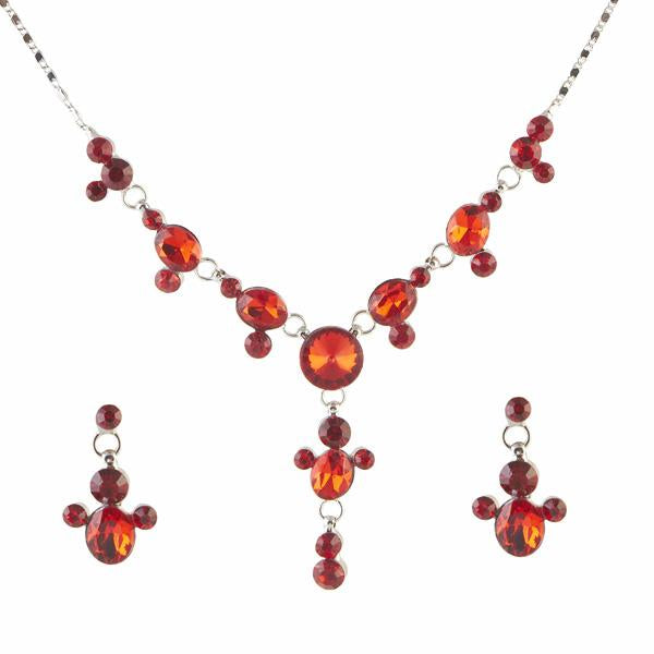 Urthn Orange Austrian Stone Rhodium Plated Necklace Set - 1102849