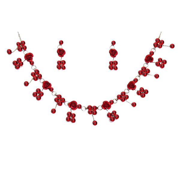 Urthn Red Austrian Stone Floral Design Necklace Set - 1102853