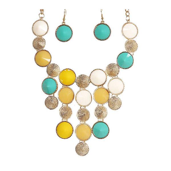 Beadside Yellow Resin Stone Statement Necklace Set - 1103042