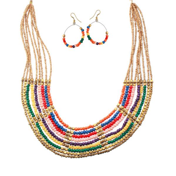 Tip Top Fashions Multi Beads Classy Necklace Set - 1103102