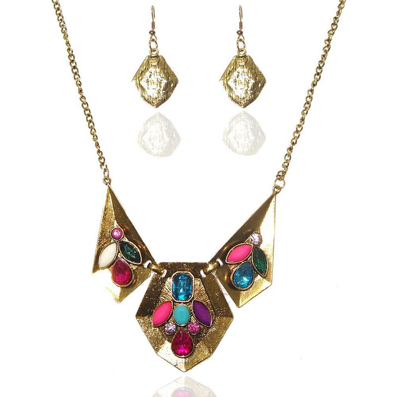 Urthn Multicolor Stones Gold Plated  Statement Necklace Set - 1103312