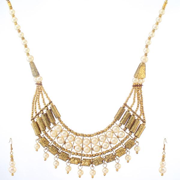 Beadside Pearl Antique Gold Necklace Set - 1103411