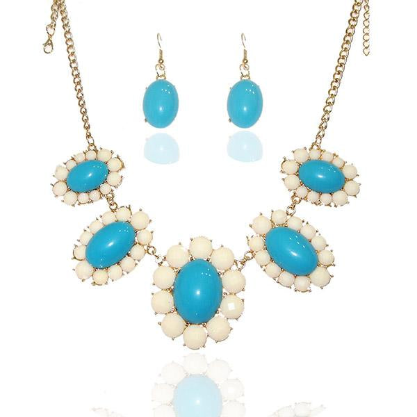 Beadside Gold Plated  Blue Stone Statement Necklace Set - 1103425