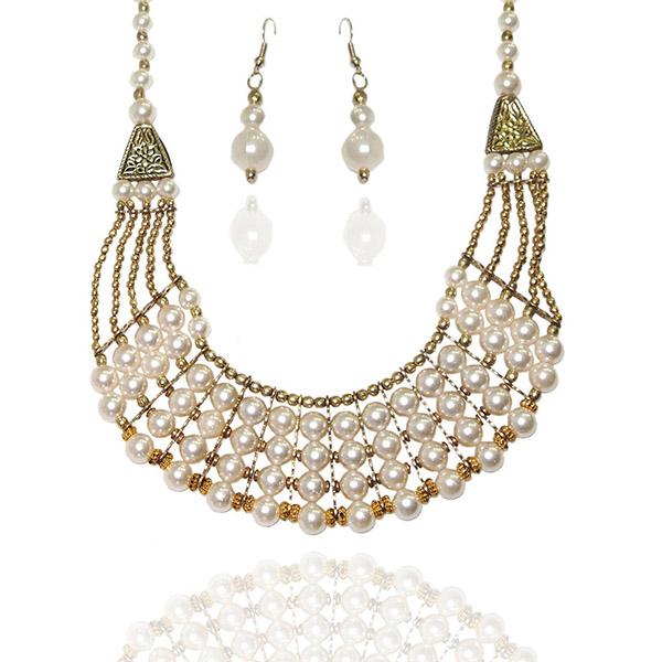 Beadside Pearl Antique Gold Necklace Set - 1103427