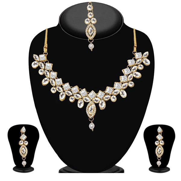Vivant Charms Stone Pearl Necklace Set With Maang Tikka - 1103619