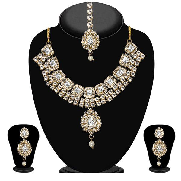 Vivant Charms Glass Stone Necklace Set With Maang Tikka - 1103620