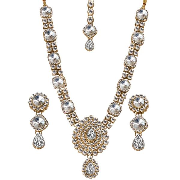 Vivant Charms Glass Stone Necklace Set With Maang Tikka - 1103635