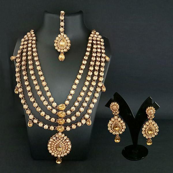 Vivant Charms Crystal Stone Necklace Set With Maang Tikka - 1103645A