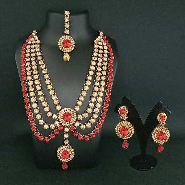 Vivant Charms Crystal Stone Necklace Set With Maang Tikka - 1103646B