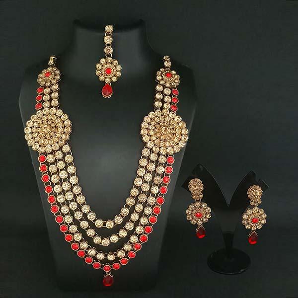 Vivant Charms Red Austrian Stone Necklace Set With Maang Tikka - 1103648B