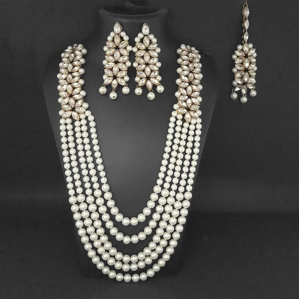 Vivant Charms Pearl Austrian Stone Necklace Set With Maang Tikka - 1103658A