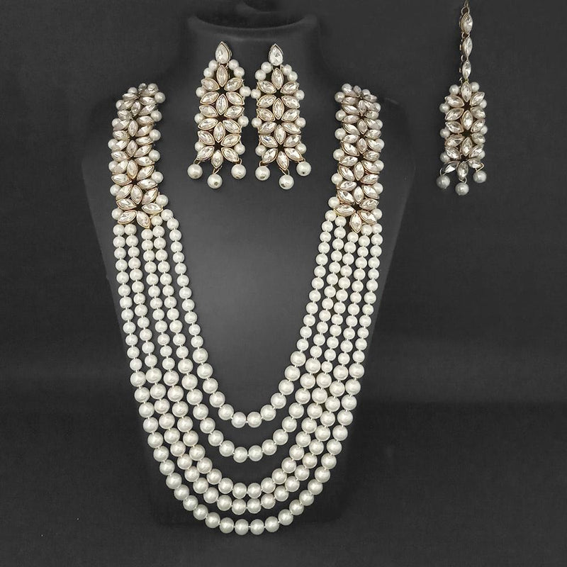 Vivant Charms Pearl Austrian Stone Necklace Set With Maang Tikka - 1103658A