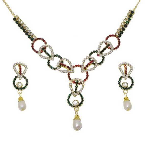 Kriaa Stone Pearl Drop Gold Plated Necklace Set - 1103705