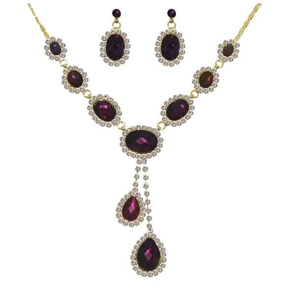 Kriaa Purple Austrian Stone Gold Plated Necklace Set - 1103804