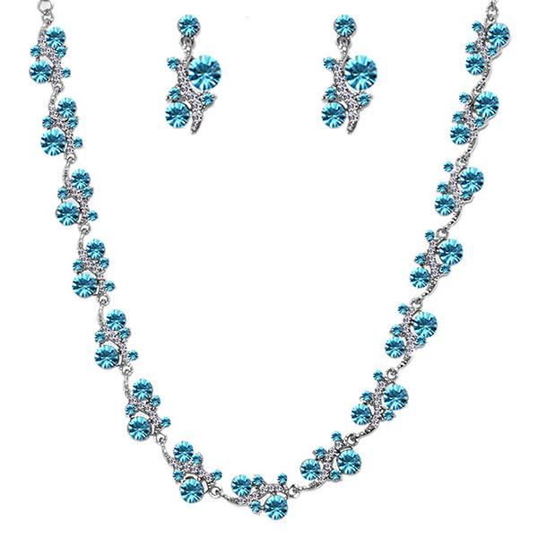 Kriaa Blue Austrian Stone Silver Plated Necklace Set - 1103805