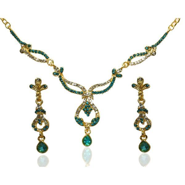 Tip Top Fashions Blue Austrian Stone Gold Plated Necklace Set - 1103907