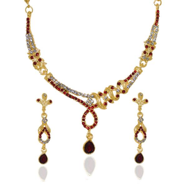 Tip Top Fashions Red Austrian Stone Gold Plated Necklace Set - 1103913