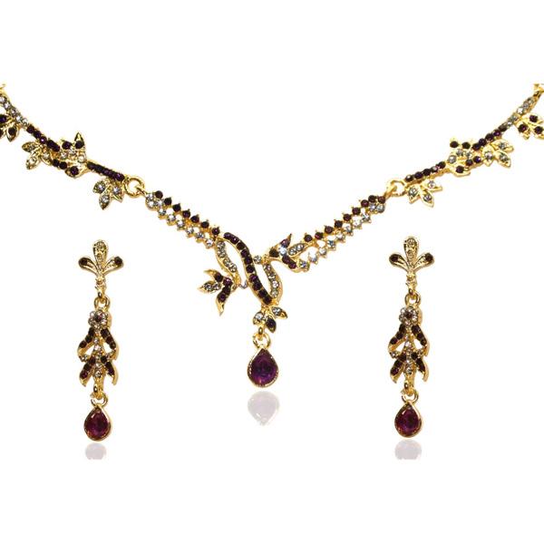 Kriaa Maroon Austrian Stone Gold Plated Necklace Set - 1103915