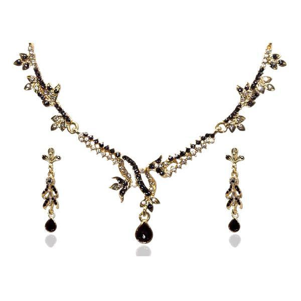 Kriaa Black Austrian Stone Drop Gold Plated Necklace Set - 1103918