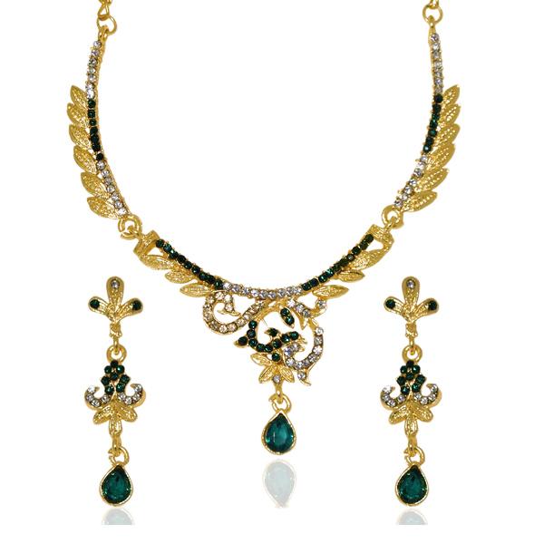 Kriaa Green Austrian Stone Drop Gold Plated Necklace Set - 1103919