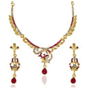 Kriaa Pink Austrian Stone Drop Gold Plated Necklace Set - 1103920