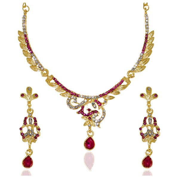 Kriaa Pink Austrian Stone Drop Gold Plated Necklace Set - 1103920