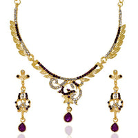 Kriaa Purple Austrian Stone  Gold Plated Necklace Set - 1103922