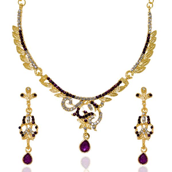 Kriaa Purple Austrian Stone  Gold Plated Necklace Set - 1103922