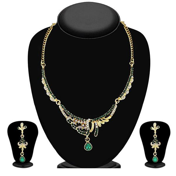 Tip Top Fashions Green Austrian Stone Gold Plated Necklace Set - 1103935