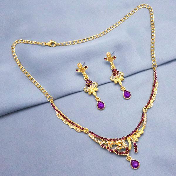 Tip Top Fashions Purple Austrian Stone Gold Plated Necklace Set - 1103936