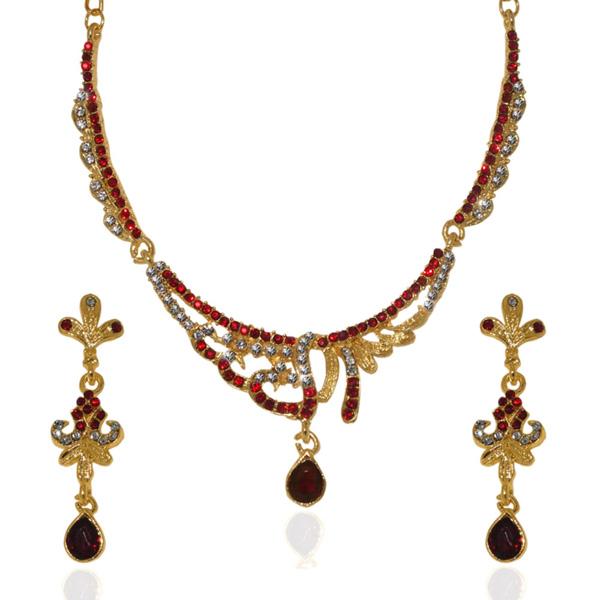 Soha Fashion Maroon Austrian Stone Gold Plated Necklace Set - 1103939