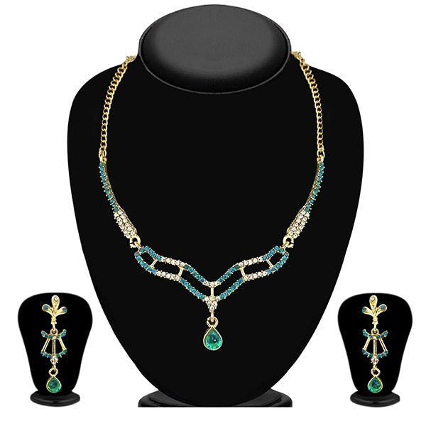 Kriaa Gold Plated Blue Austrian Stone Necklace Set - 1103941