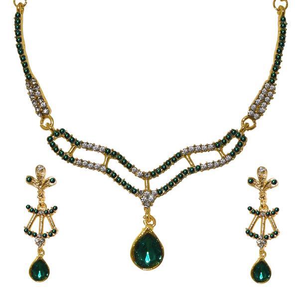 Tip Top Fashions Green Austrian Stone Gold Plated Necklace Set - 1103944