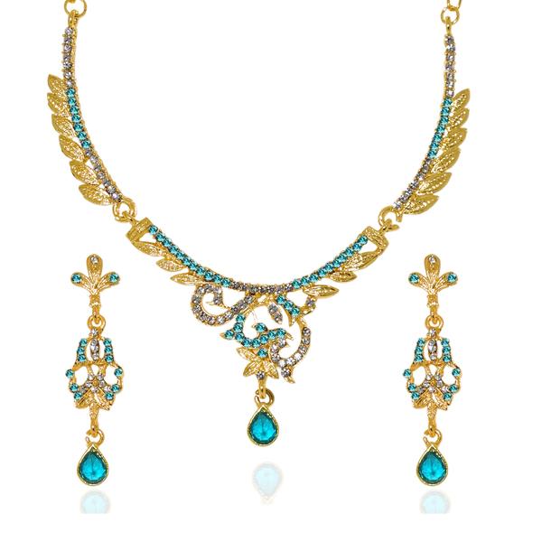 Kriaa Blue Austrian Stone Gold Plated Necklace Set - 1103947