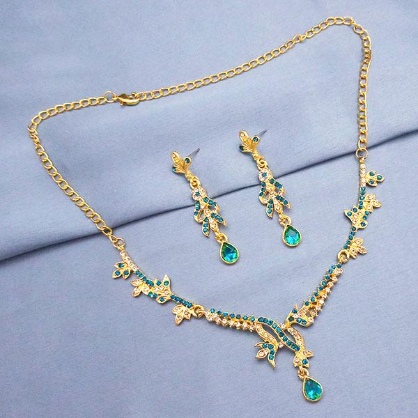 Kriaa Gold Plated Blue Austrian Stone Necklace Set - 1103948