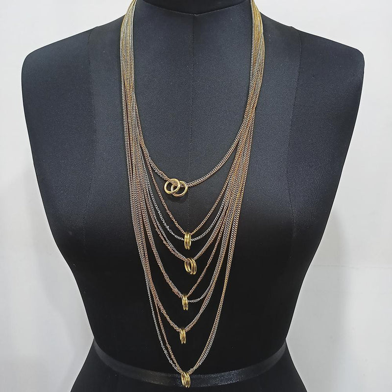 Urthn Gold Plated Double Chain Statement Necklace -1104016
