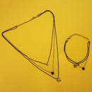 Urthn Silver Plated Black Chain Statement Necklace With Bracelet - 1104025B