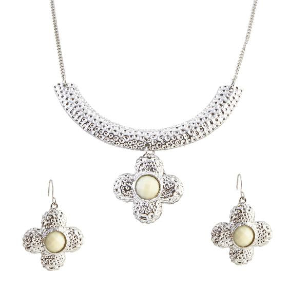 Tip Top Fashions Trendy White Floral Design Necklace Set - 1104104