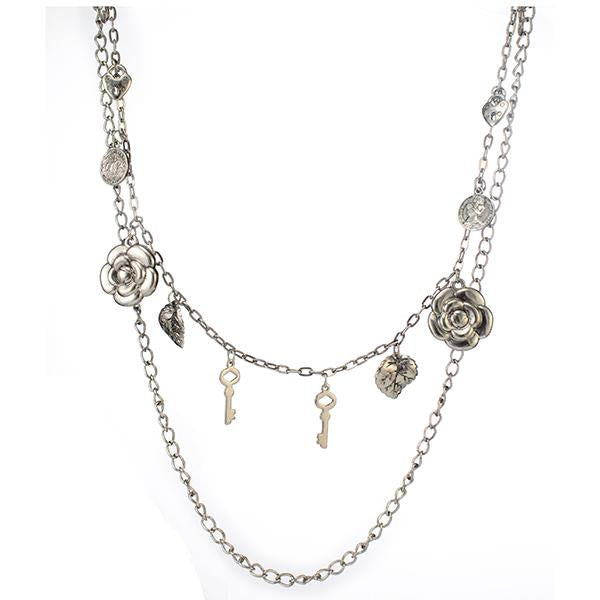 Urthn Double Chain Silver Plated  Statement Necklace - 1104118